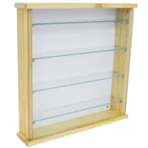 Image of Techstyle Exhibit Solid Wood 4 Shelf Glass Wall Display Cabinet Natural Pine