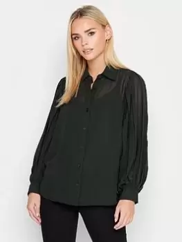 Image of PixieGirl Petite Pleat Sleeve Shirt, Black, Size 14, Women