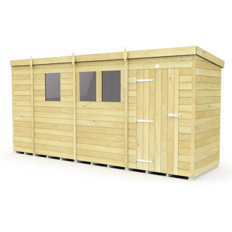 Image of Buttercup Farm 13 x 4 Feet Pent Security Shed - Double Door - L118 x W387 x H201cm in Brown Brown Unisex