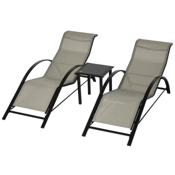 Image of Outsunny 3 Pieces Lounge Chair Set Garden Outdoor Recliner Sunbathing Chair with Table, Grey AOSOM UK