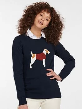 Image of Barbour Barbour Saddle Dog Front 5% Cashmere Jumper - Navy, Size 18, Women