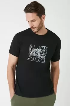 Image of Black Slim Fit Venice Print T-Shirt