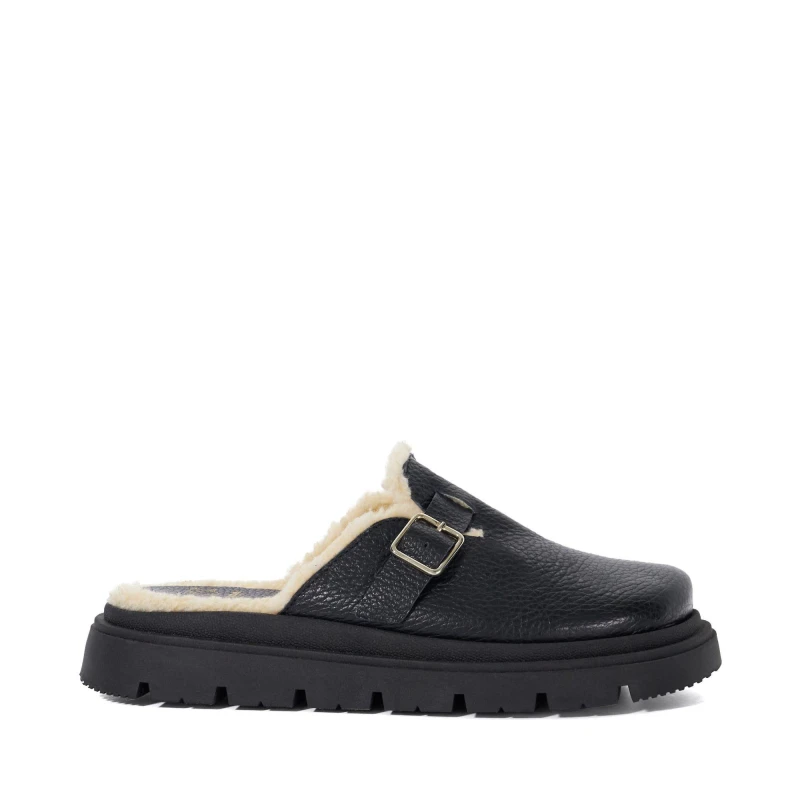 Image of Dune London Gene Leather Faux Shearling Lined Clogs Black female UK 5