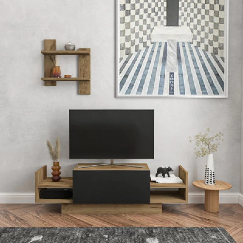 Image of Decorotika Modern Bahara TV Stand With Shelves Oud And Black