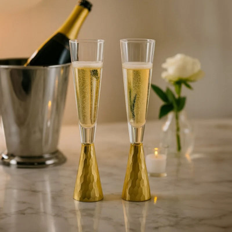 Image of Premier Housewares Set Of Two Champagne Glasses With Gold Finish Stem Clear