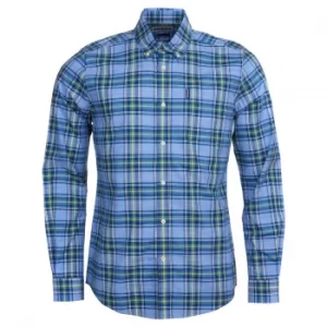 Image of Barbour Mens Highland Check 26 Tailored Shirt Sky Blue Medium