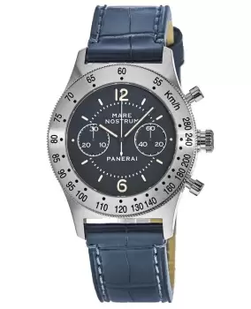 Image of Panerai Mare Nostrum Acciaio Blue Chronograph Dial Leather Strap Mens Watch PAM00716 PAM00716