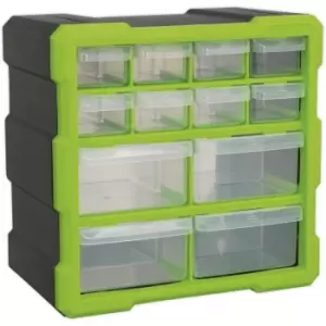 Image of 260 x 160 x 265mm 12 Drawer Parts Cabinet - GREEN - Wall Mounted / Standing Box