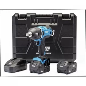 Image of Draper D20 20V Brushless Mid-Torque Impact Wrench, 1/2", 2 x 4.0Ah Batteries, 1 x Fast Charger, 400Nm