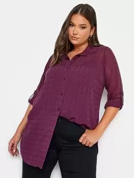 Image of Yours Check Turn Back Sleeve Shirt, Purple, Size 20, Women