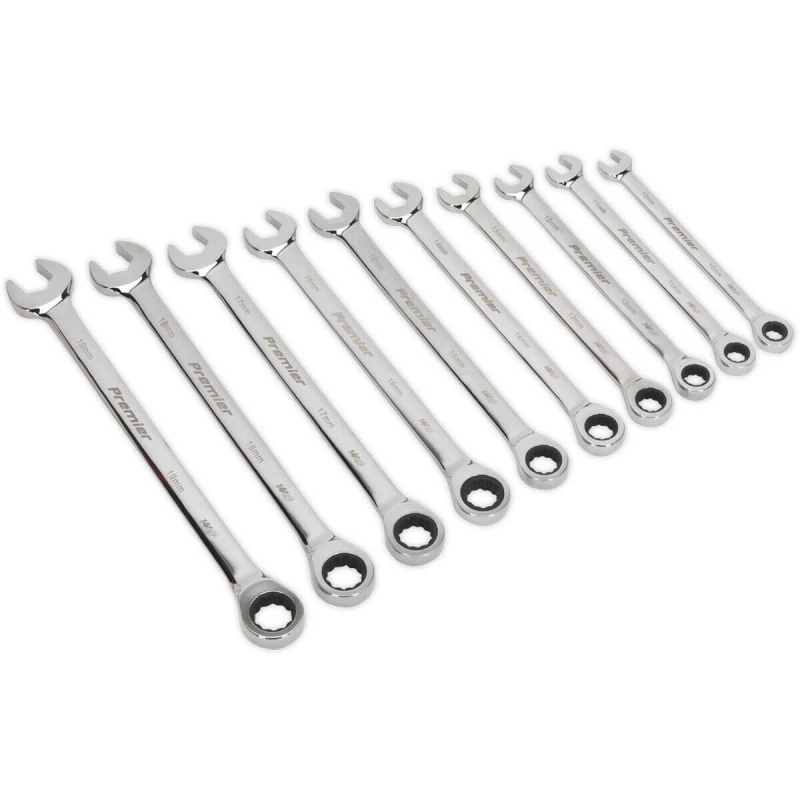 Image of Loops 10pc EXTRA LONG Combination Hand Spanner Set - 10mm - 19mm 12 Point Slim Handle Multi