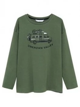 Image of Mango Boys Camper Long Sleeve Tshirt - Khaki, Size 7 Years