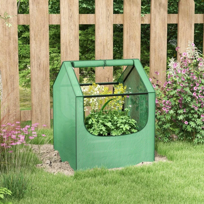 Image of OUTSUNNY Raised Garden Bed Planter Box with Greenhouse, Green & Silver Green Unisex
