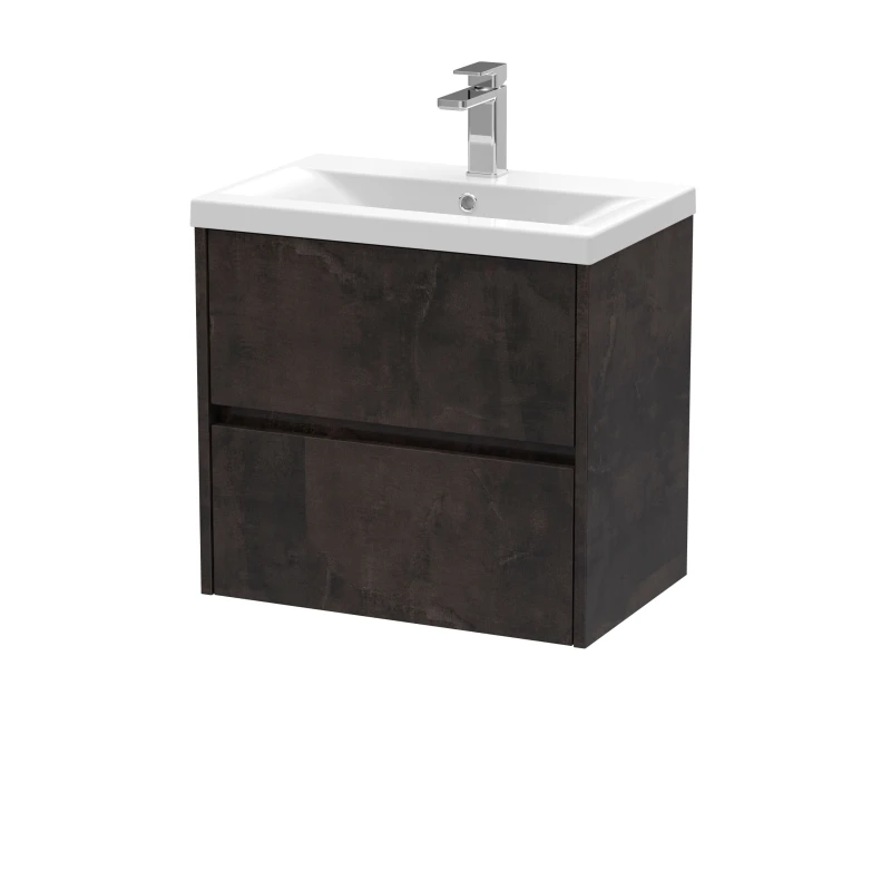 Image of Balterley Square Wall Hung 2 Drawer Vanity Unit & Basin, 600mm Metallic Slate Grey