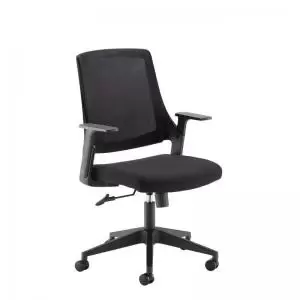 Image of Duffy Black mesh back operator chair with Black fabric seat and black