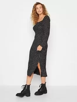 Image of Long Tall Sally Split Front Polka Dot Print Dress, Black, Size 18, Women