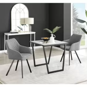 Image of Furniturebox UK - Furniturebox Carson White Marble Effect Square Dining Table & 2 Dark Grey Falun Black Leg Fabric Chairs