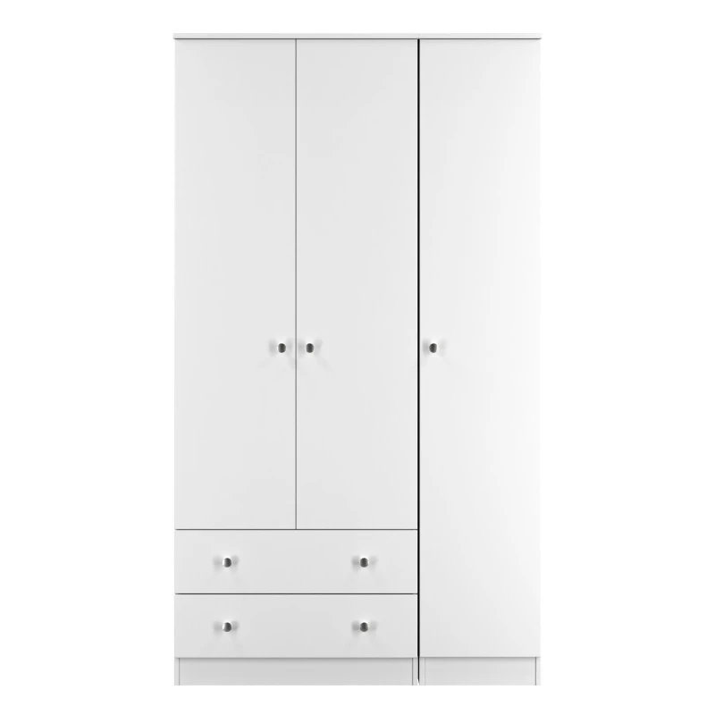 Image of Yarmouth Ready Assembled Modern Matt White 2 Drawer Tall Triple Wardrobe (H)1960mm (W)1108mm (D)530mm