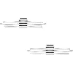Image of 2 PACK Wall Flush Ceiling Light Colour Chrome Shade White Plastic LED 26W Incl.
