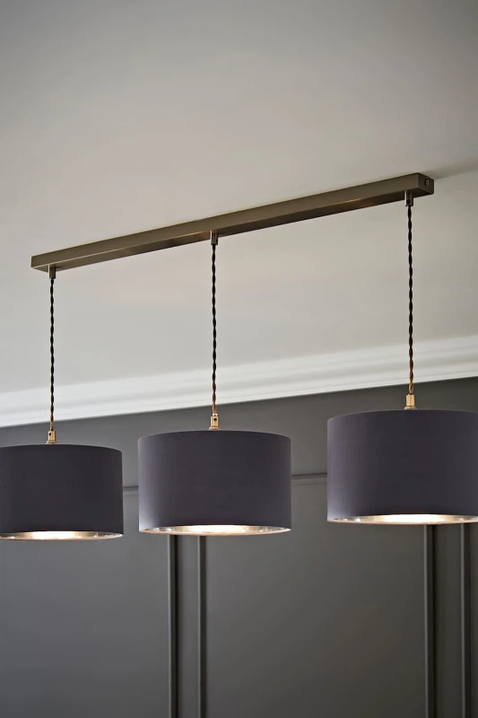 Image of ValueLights ValueLights Reni Metallic Drum Shade 3 Drop Bar Chrome Diner Ceiling Pendant Light in Grey Grey One Size Unisex 5059406063060