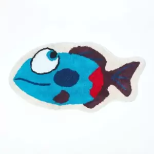 Image of Cotton Tufted Washable Blue Fish Children Rug - Blue - Homescapes