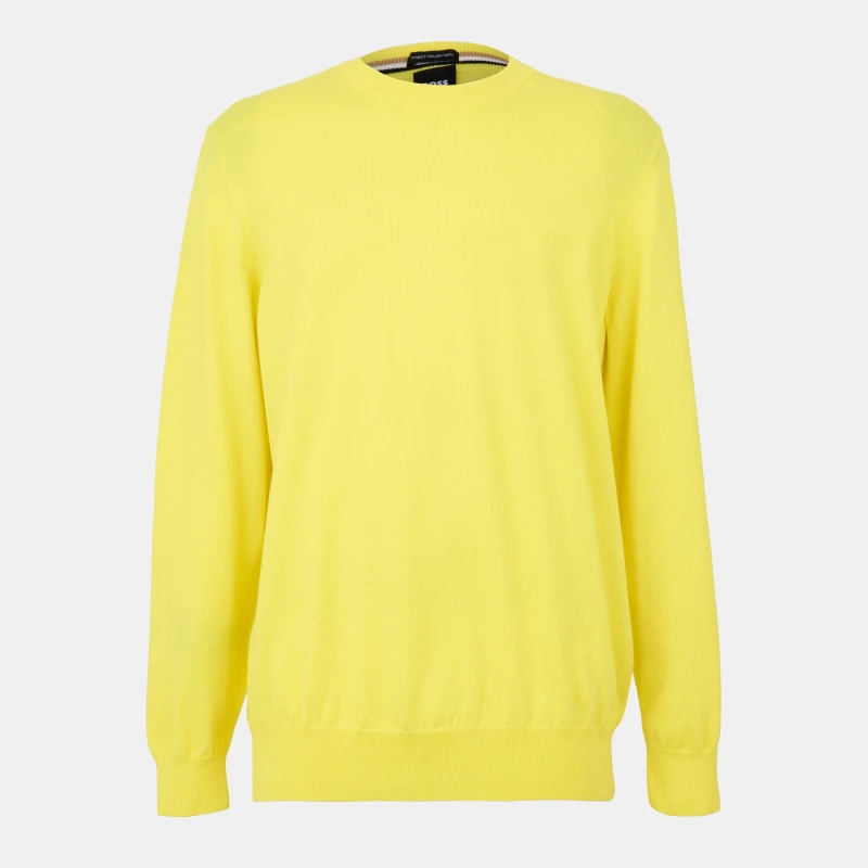 Image of Boss Mens Pascas Cotton Long Sleeve Crew Neck Jumper Bright Yellow male Large