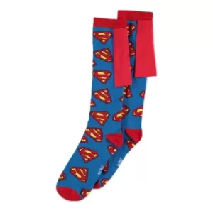 Image of DC COMICS Superman All-over Logos with Cape Knee High Sock, 1 Pack, Female, 39/42, Multi-colour (KH431723SPM-39/42)