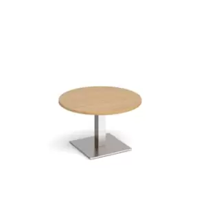 Image of Brescia circular coffee table with flat square brushed steel base 800mm - oak