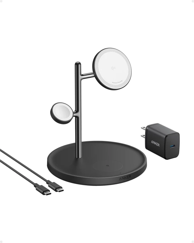 Image of Anker MagGo 15 Watt Wireless Charging Station for Apple iPhone, Watch and AirPods - Black