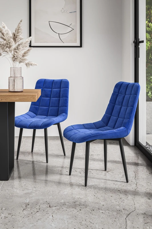 Image of More4Homes Set of 2 Nova Modern Velvet Dining Chair Padded Seat Metal Legs Blue