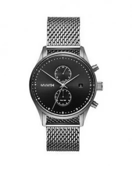 Image of MVMT Voyager Black and Silver Detail Chronograph Dial Stainless Steel Mesh Strap Mens Watch, One Colour, Men
