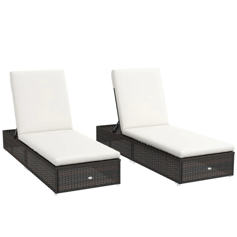 Image of Outsunny Rattan Sun Loungers Set of 2 - Outsunny 5056725500580