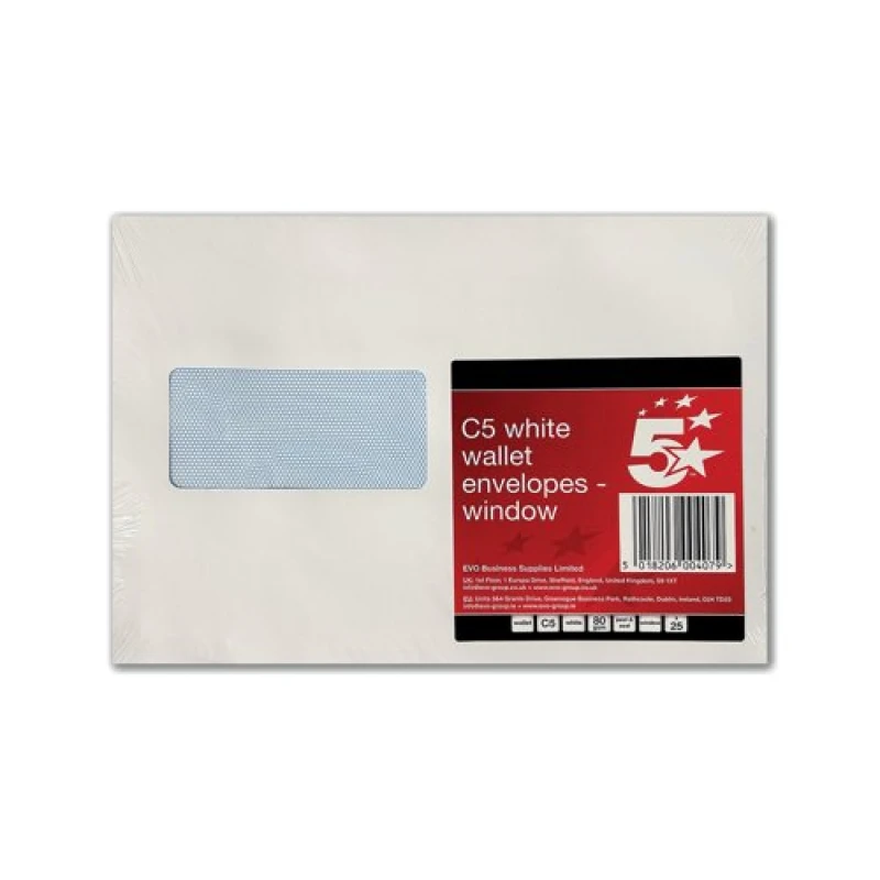 Image of 5 Star Office Peel and Seal C5 Windowed Pocket Envelope 80gsm - White (25 Pack) FS600407