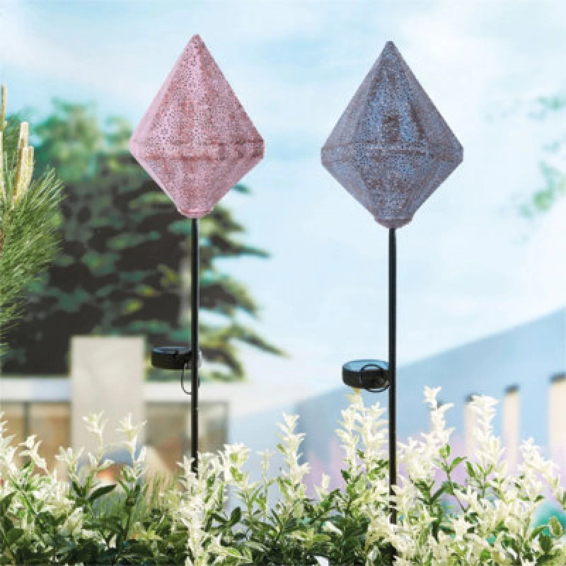 Image of Luxform Solar LED Moroccan Stake Light Pink Dark Grey