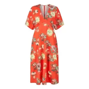 Image of Yumi Red Floral Kimono Midi Dress - Red