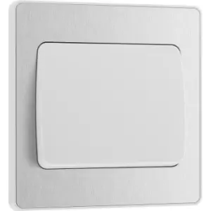 Image of BG Evolve Brushed Steel (White Ins) Single Light Switch, 20A 16Ax, 2 Way, Wide Rocker in Silver