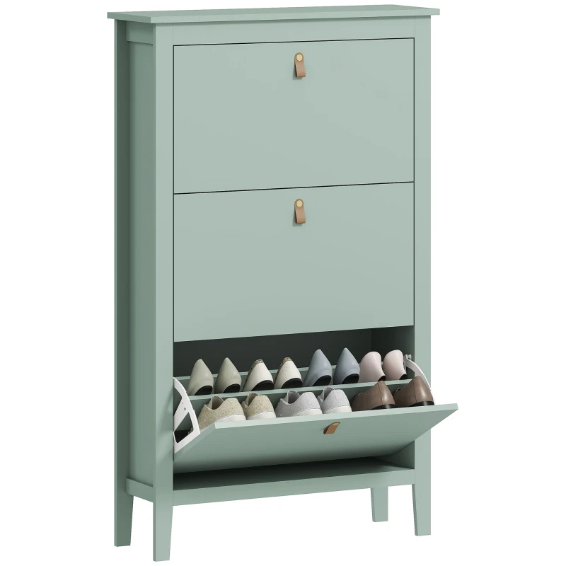 Image of HOMCOM HOMCOM Narrow Shoe Cabinet with 3 Flip Doors, Removable and Adjustable Shelves in Green Size: Medium Green Medium Unisex 5063603593428