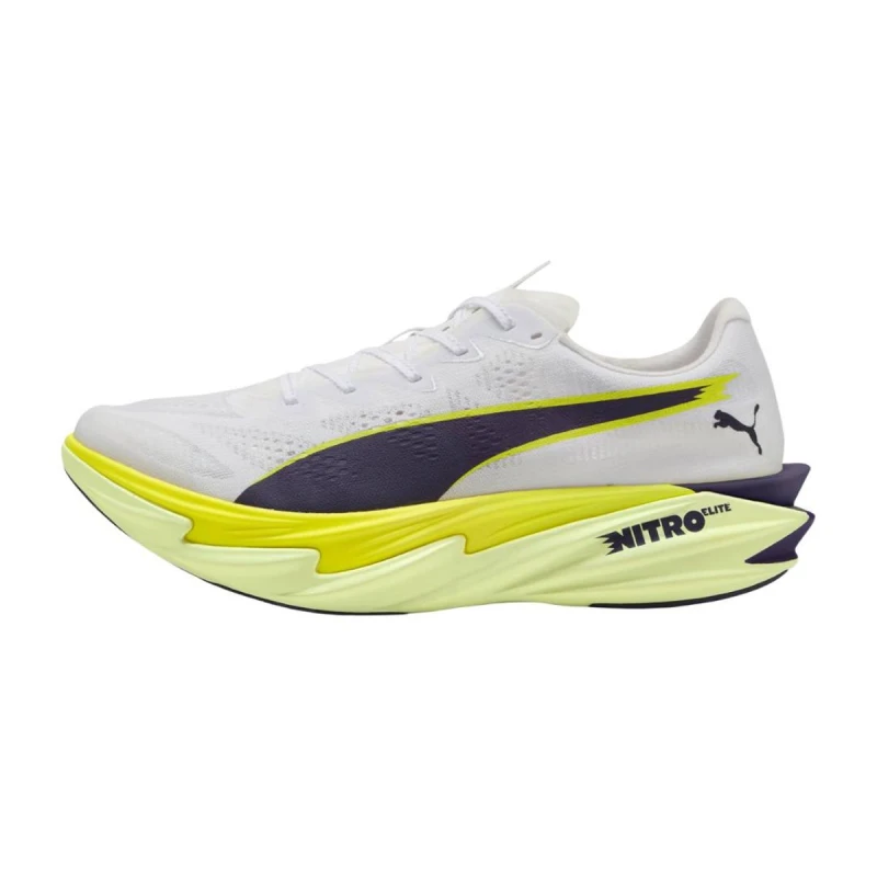 Image of Puma Deviate NITRO Elite 4 Shoes White Yellow SS26, Size 42 - EUR