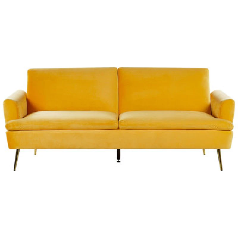 Image of Beliani Sofa Bed 3 Seater Vettre Velvet Yellow
