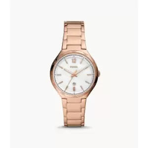 Image of Fossil Womens Ashtyn Three-Hand Date Rose Gold-Tone Stainless Steel Watch - Rose Gold