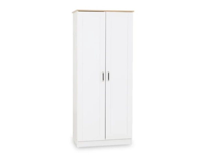 Image of Seconique Portland White and Oak 2 Door Double Wardrobe