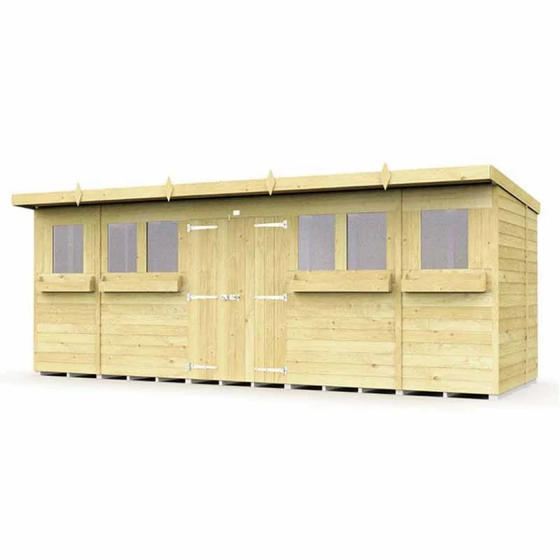 Image of Buttercup Farm 18 x 6 Feet Pent Summer Shed - Wood - L178 x W533 x H201cm in Brown Brown Unisex