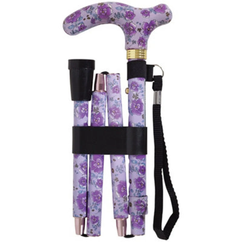 Image of Loops Deluxe Ambidextrous Foldable Walking Cane - 5 Height Settings - Purple Blossom Multi