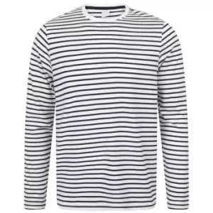 Image of Skinni Fit Unisex Long Sleeve Striped T-Shirt (S) (White/Oxford Navy)