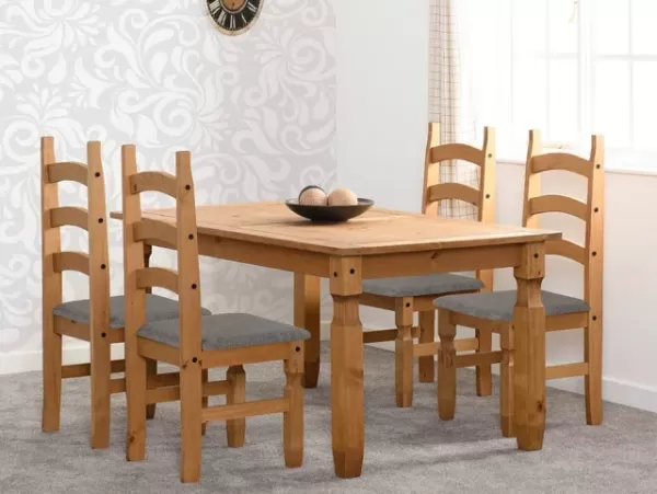 Image of Seconique Corona Pine Dining Table and 4 Grey Fabric Chairs