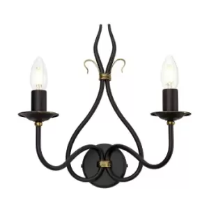 Image of Twin Wall Light Sconce Wrought Iron Embellished with Gold Rust/Gold LED E14 60W