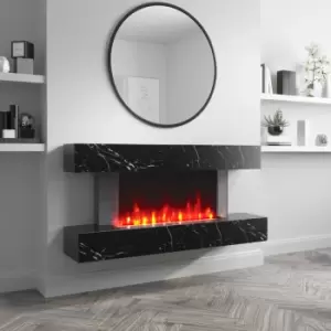 Image of 47 Inch Black Marble Wall Mounted Smart WiFi Electric Fireplace - AmberGlo