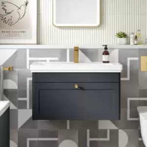 Image of Nuie Classique Wall Hung 1-Drawer Vanity Unit with Basin 500mm Wide Satin Anthracite - 1 Tap Hole
