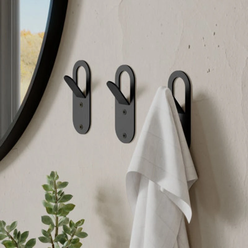 Image of Decortie Modern Elix Unique Metal Matte Black Triple Hooks For Hanging, Set Of 3 Hooks Kitchen, Waterproof, Stainless Steel Hooks
