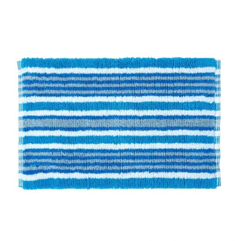 Image of Homescapes Handloomed Striped Cotton Bath Mat Blue